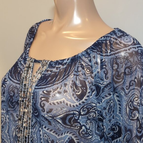 INC International Concepts Paisley Top Long Sleeve Size Medium Blue - Picture 4 of 10